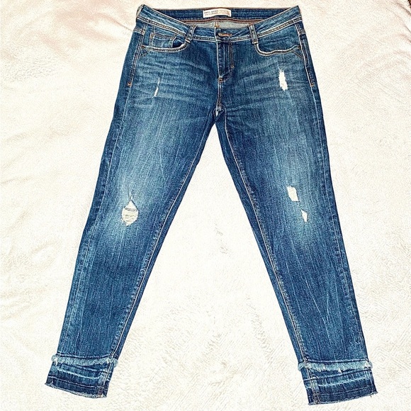 Zara Basic Z1975 Denim Skinny Lightly Distressed Raw Hem Fit Jeans EU38 US6 - Picture 1 of 16